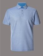 Marks & Spencer Pure Cotton Textured Polo Shirt Blue