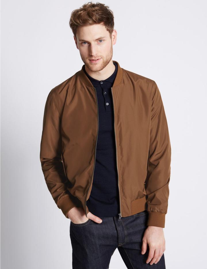 Marks & Spencer Baseball Bomber Jacket With Stormwear&trade; Tobacco