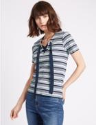 Marks & Spencer Cotton Rich Striped Short Sleeve T-shirt Blue Mix