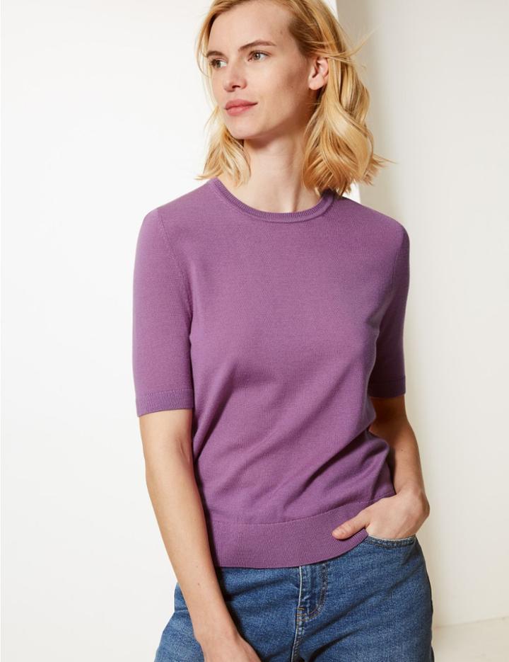 Marks & Spencer Pure Merino Wool Round Neck Jumper Heather