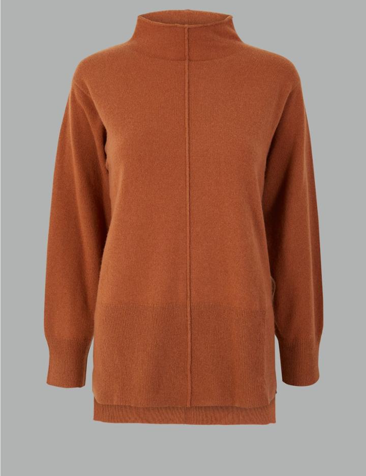 Marks & Spencer Pure Cashmere Stepped Hem Jumper Tan