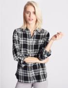 Marks & Spencer Pure Cotton Checked Long Sleeve Shirt Natural Mix