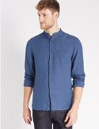 Marks & Spencer Pure Linen Easy Care Shirt With Pocket Dark Blue
