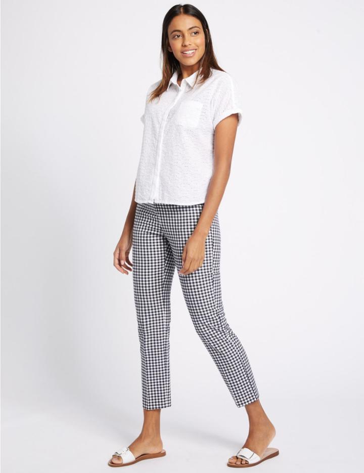 Marks & Spencer Gingham Slim Leg Trousers Navy Mix