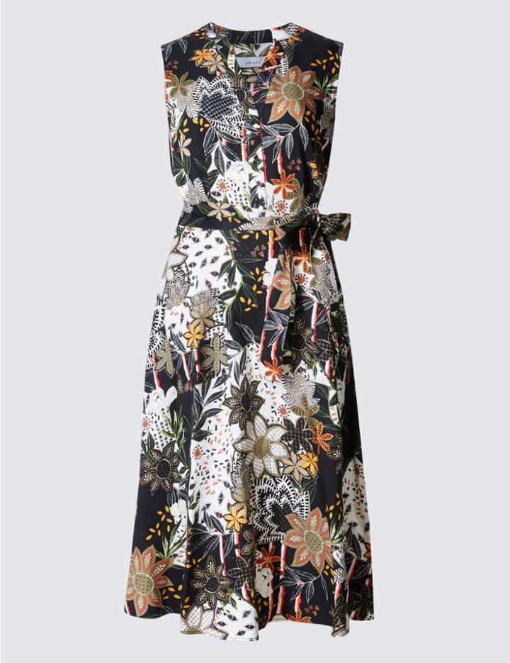Marks & Spencer Floral Print Skater Dress Black Mix