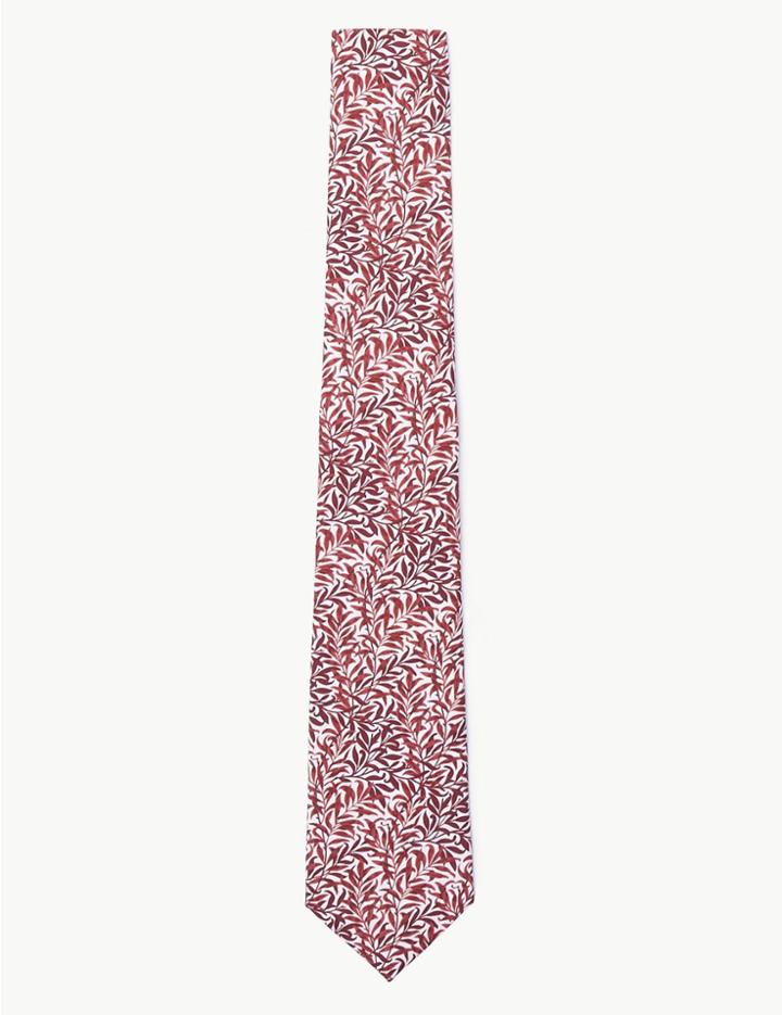 Marks & Spencer Luxury Silk William Morris Willow Print Tie Burgundy Mix