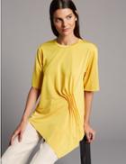 Marks & Spencer Side Ruched Round Neck Short Sleeve Top Yellow