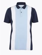 Marks & Spencer Pure Cotton Colour Block Polo Shirt Blue