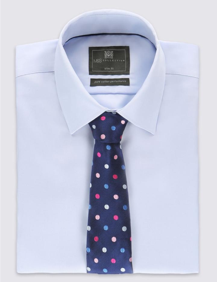 Marks & Spencer Herringbone Spotted Tie Pink Mix