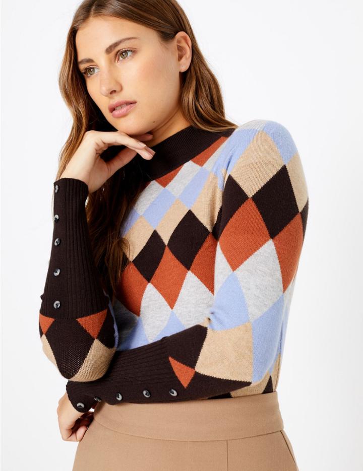 Marks & Spencer Turtle Neck Slim Fit Jumper Brown Mix