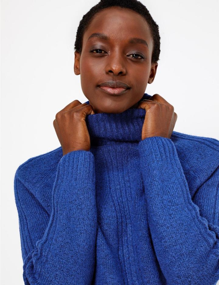 Marks & Spencer Spongey Roll Neck Jumper Rich Blue