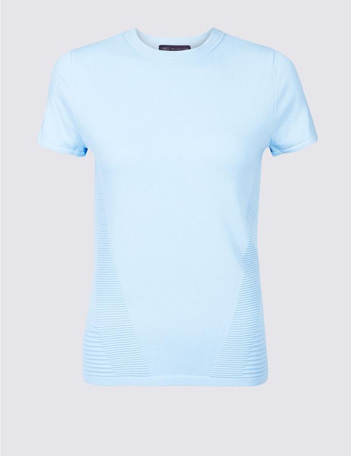 Marks & Spencer Round Neck Short Sleeve Jumper Blue