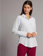 Marks & Spencer Pure Silk Long Sleeve Shirt Navy Stripe