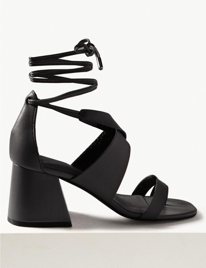 Marks & Spencer Ankle Tie Two Band Sandals Black
