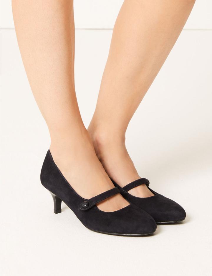 Marks & Spencer Wide Fit Suede Kitten Heel Court Shoes