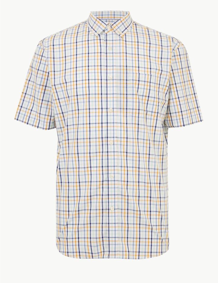 Marks & Spencer Pure Cotton Checked Shirt Yellow