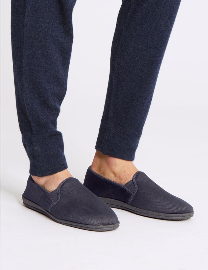 Marks & Spencer Micro Check Slippers With Freshfeet&trade; Navy