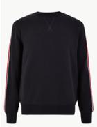 Marks & Spencer Pure Cotton Striped Sleeve Sweatshirt Navy
