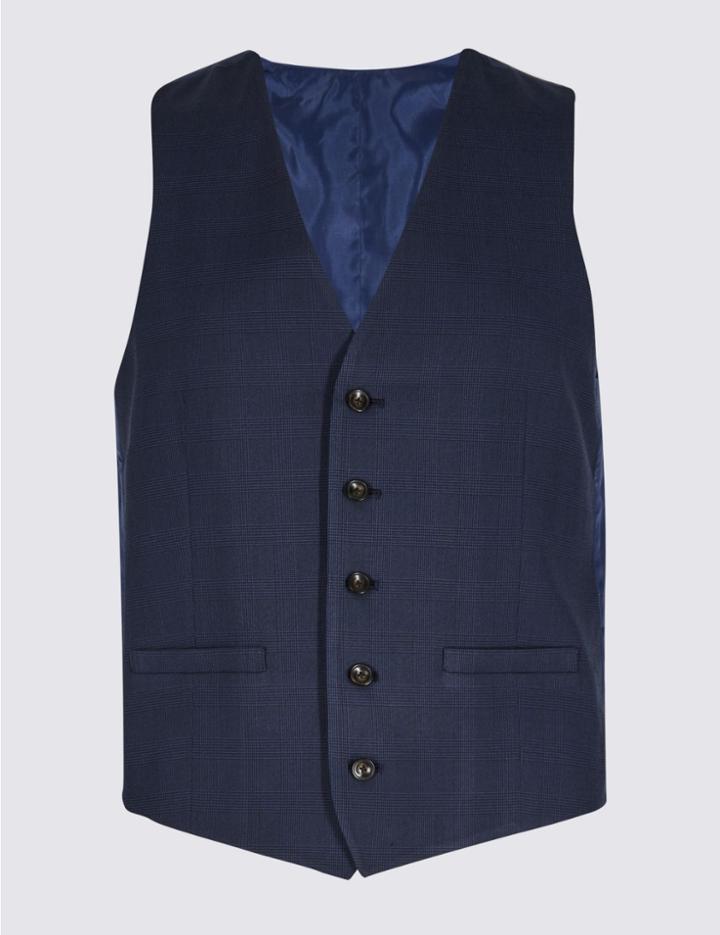 Marks & Spencer Indigo Checked Slim Fit Waistcoat Indigo