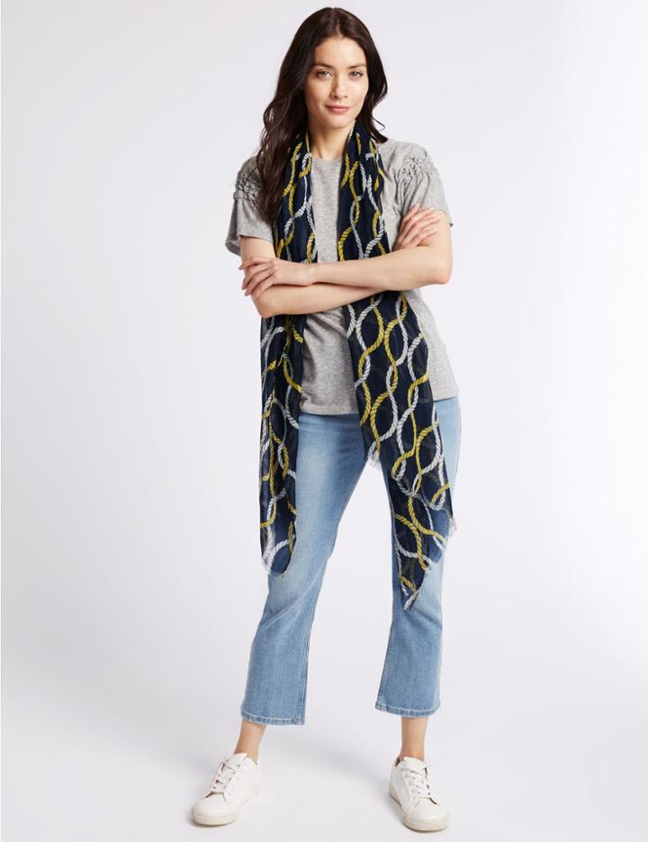 Marks & Spencer Rope Print Scarf Navy Mix