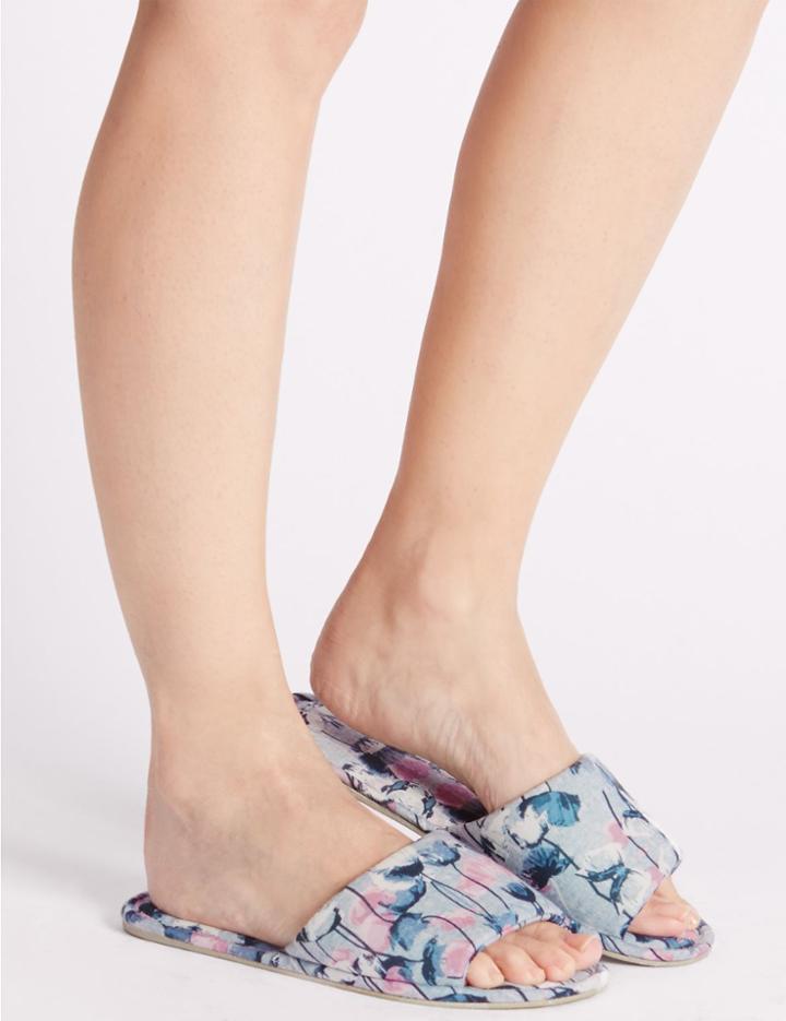 Marks & Spencer Poppy Print Flat Slippers Blue Mix