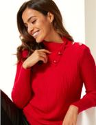 Marks & Spencer Textured Split Button Neck Jumper Scarlet