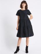 Marks & Spencer Tiered Taffeta Swing Midi Dress Navy
