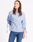 Marks & Spencer Pure Cotton Slash Neck Ruched Sleeve Blouse Chambray