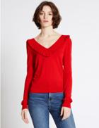 Marks & Spencer V Neck Frill Jumper Red