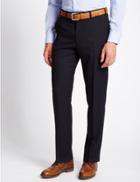 Marks & Spencer Tailored Fit Wool Blend Flat Front Trousers Navy