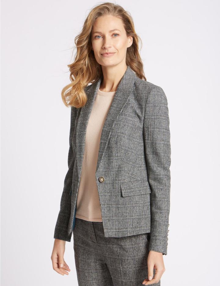 Marks & Spencer Checked Grosgrain Blazer Grey Mix