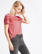 Marks & Spencer Lace Trim Short Sleeve Jersey Top Rose