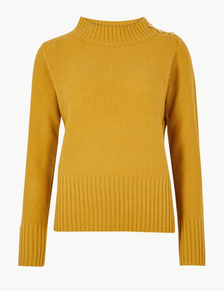 Marks & Spencer Lambswool Blend Textured Round Neck Jumper Honey
