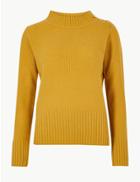 Marks & Spencer Lambswool Blend Textured Round Neck Jumper Honey