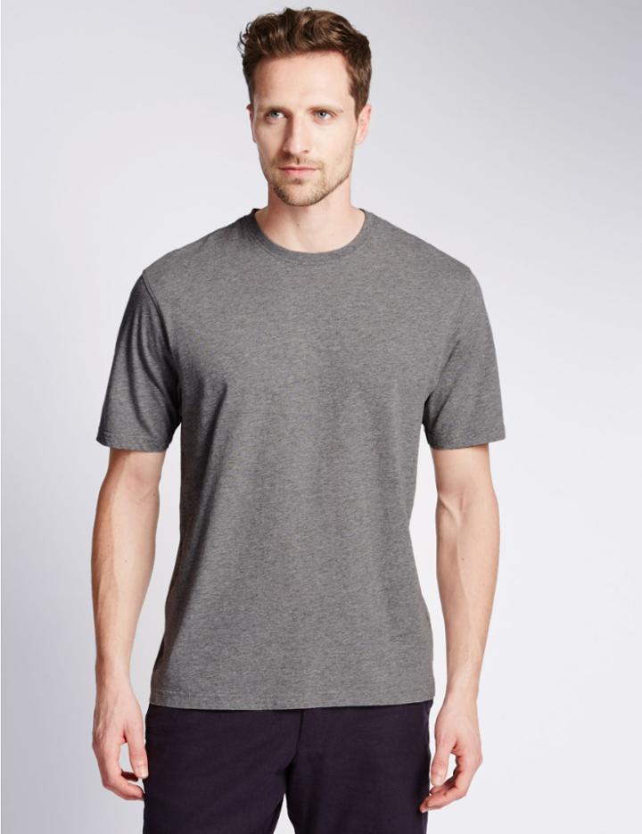 Marks & Spencer Pure Cotton Regular Fit T-shirt With Staynew&trade; Grey Marl