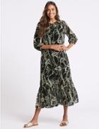 Marks & Spencer Palm Print 3/4 Sleeve Tunic Midi Dress Black Mix