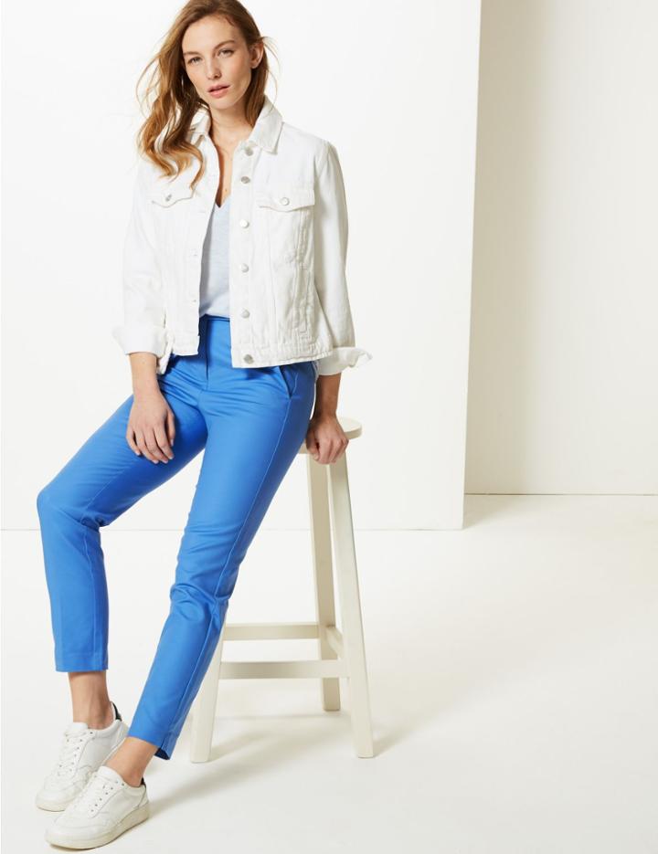 Marks & Spencer Cotton Rich Slim 7/8th Trousers Cornflower