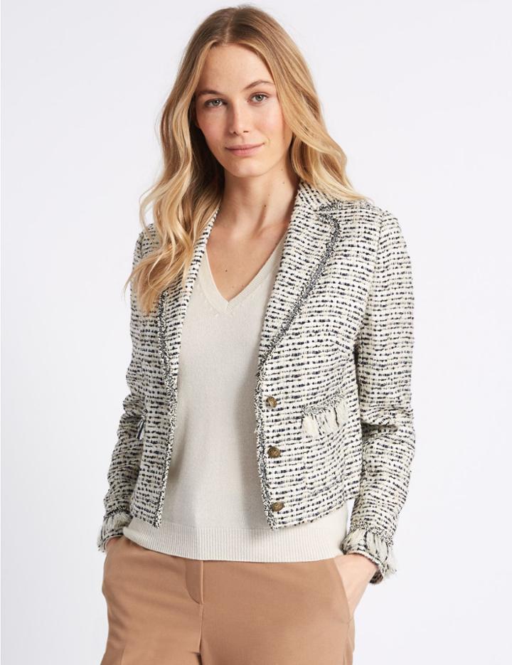 Marks & Spencer Textured Fringe Blazer Black Mix