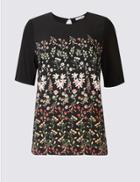 Marks & Spencer Floral Print Round Neck Half Sleeve T-shirt Black Mix
