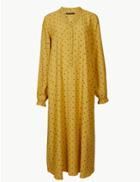 Marks & Spencer Printed Long Sleeve Relaxed Midi Dress Yellow Mix