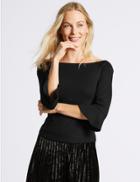 Marks & Spencer Ponte 3/4 Sleeve Bardot Top Black