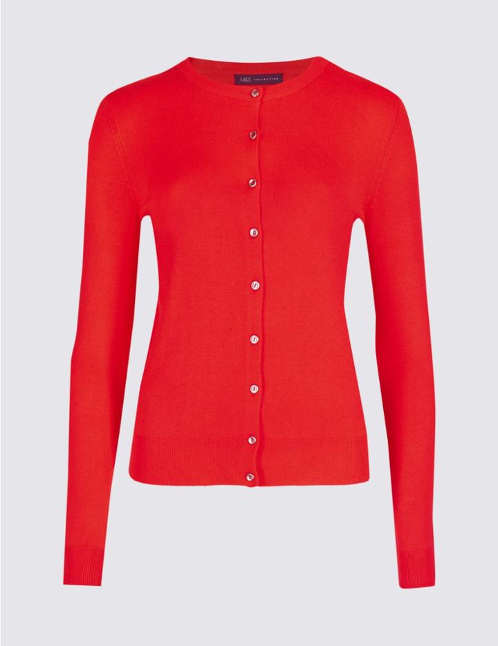 Marks & Spencer Petite Round Neck Cardigan Red