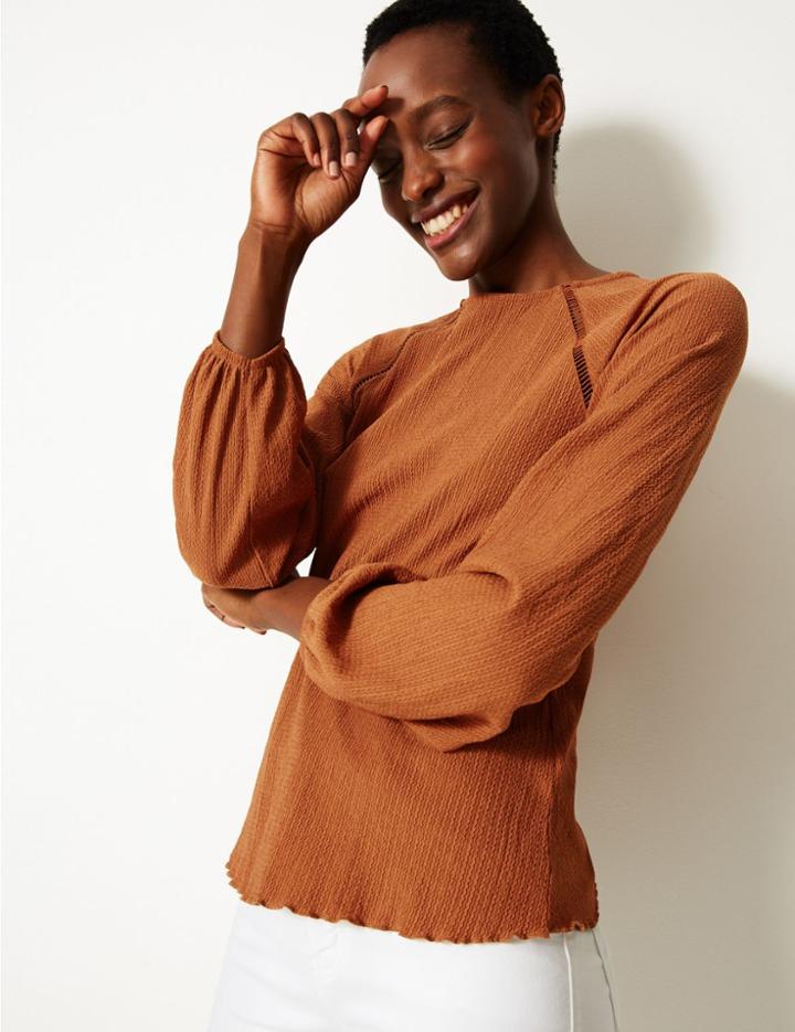Marks & Spencer Textured Regular Fit Blouse Ginger