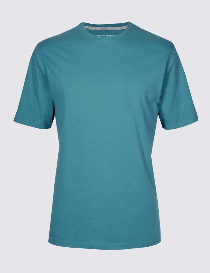 Marks & Spencer Pure Cotton Regular Fit T-shirt With Staynew&trade; Petrol Green