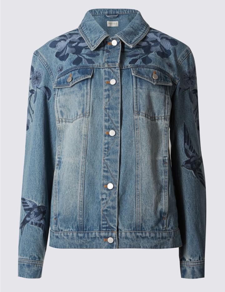Marks & Spencer Embroidered Denim Jacket Denim