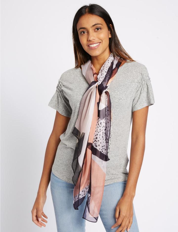 Marks & Spencer Pure Silk Printed Scarf Cream Mix