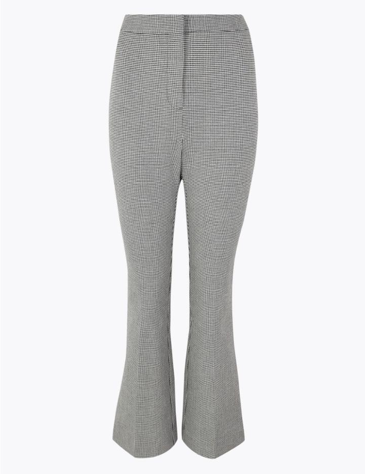 Marks & Spencer Cotton Rich Checked 7/8th Trousers Black Mix