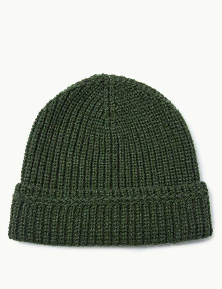 Marks & Spencer Ribbed Beanie Hat Khaki