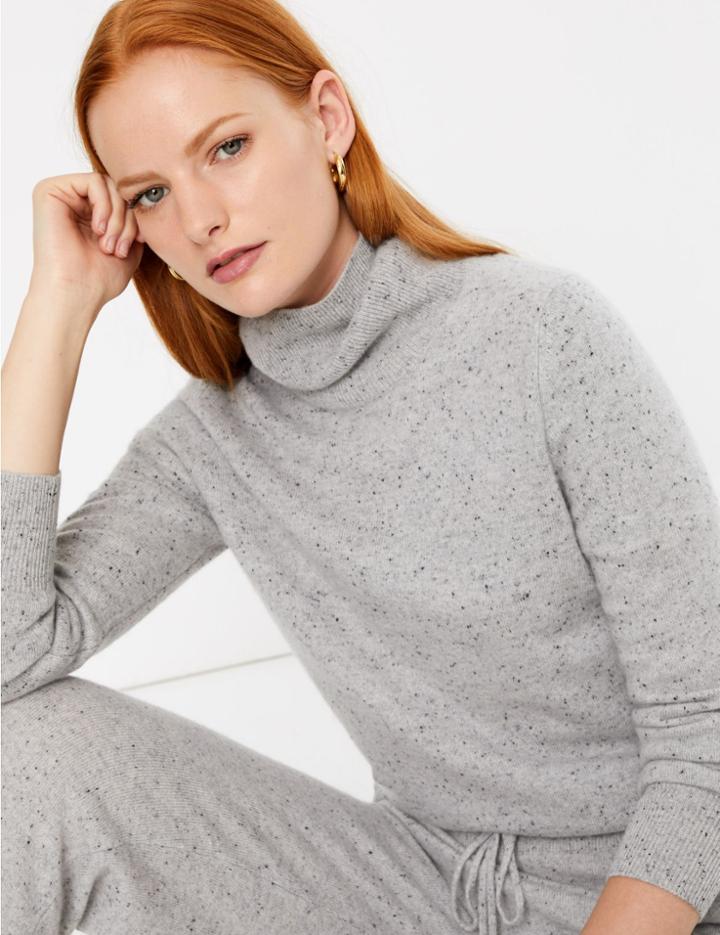 Marks & Spencer Pure Cashmere Roll Neck Jumper Grey Mix