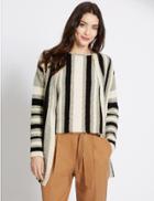 Marks & Spencer Open Front Striped Cardigan Oatmeal Mix